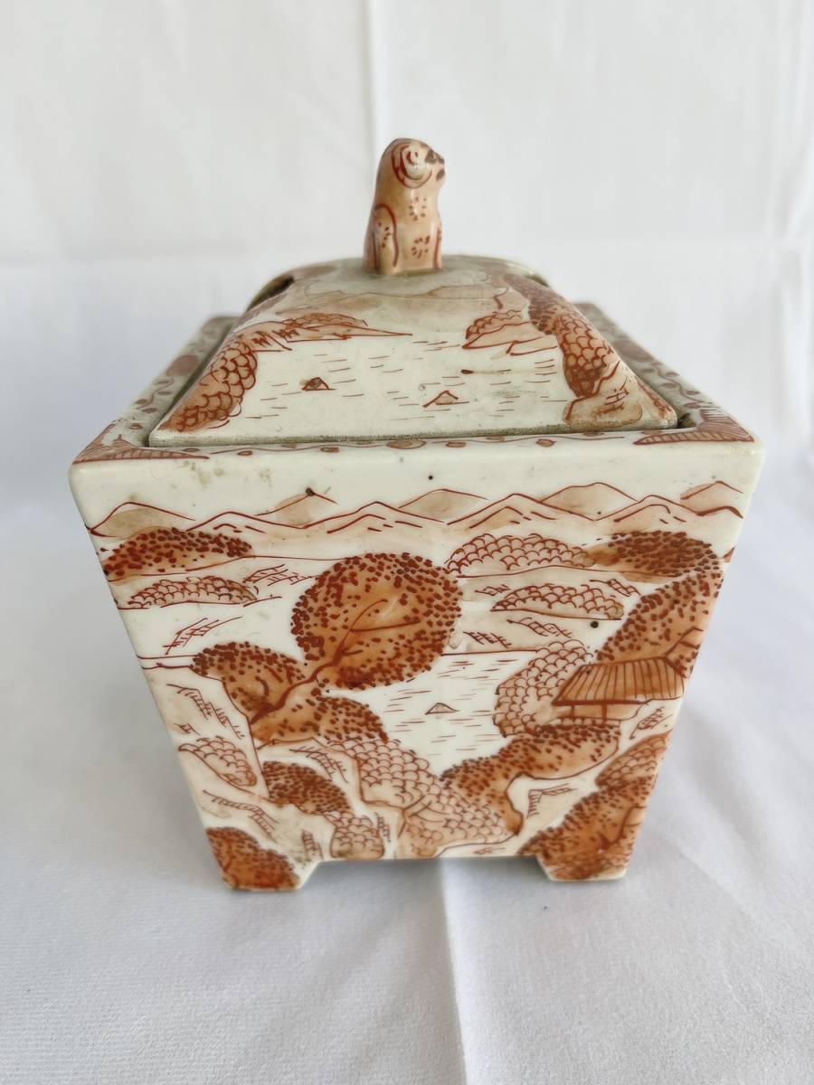 湖東焼 赤絵香炉 赤獅子蓋 四足 茶道具 時代 骨董 古美術品 Yの入札