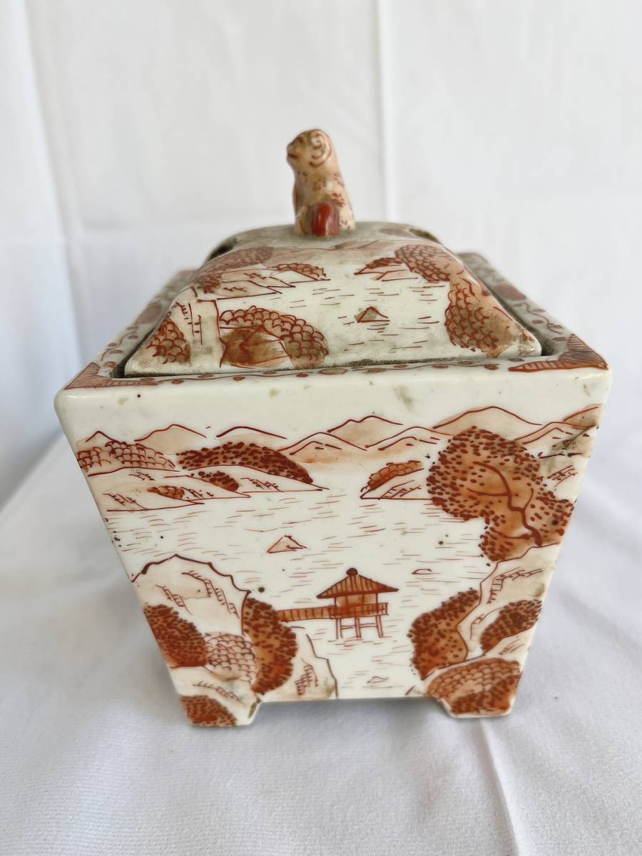 湖東焼 赤絵香炉 赤獅子蓋 四足 茶道具 時代 骨董 古美術品 Yの入札
