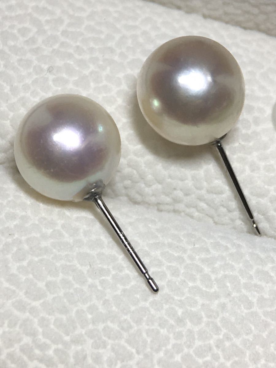 Pt900 天然あこや真珠 大粒9.6mm アコヤパールピアス ピアス あこや