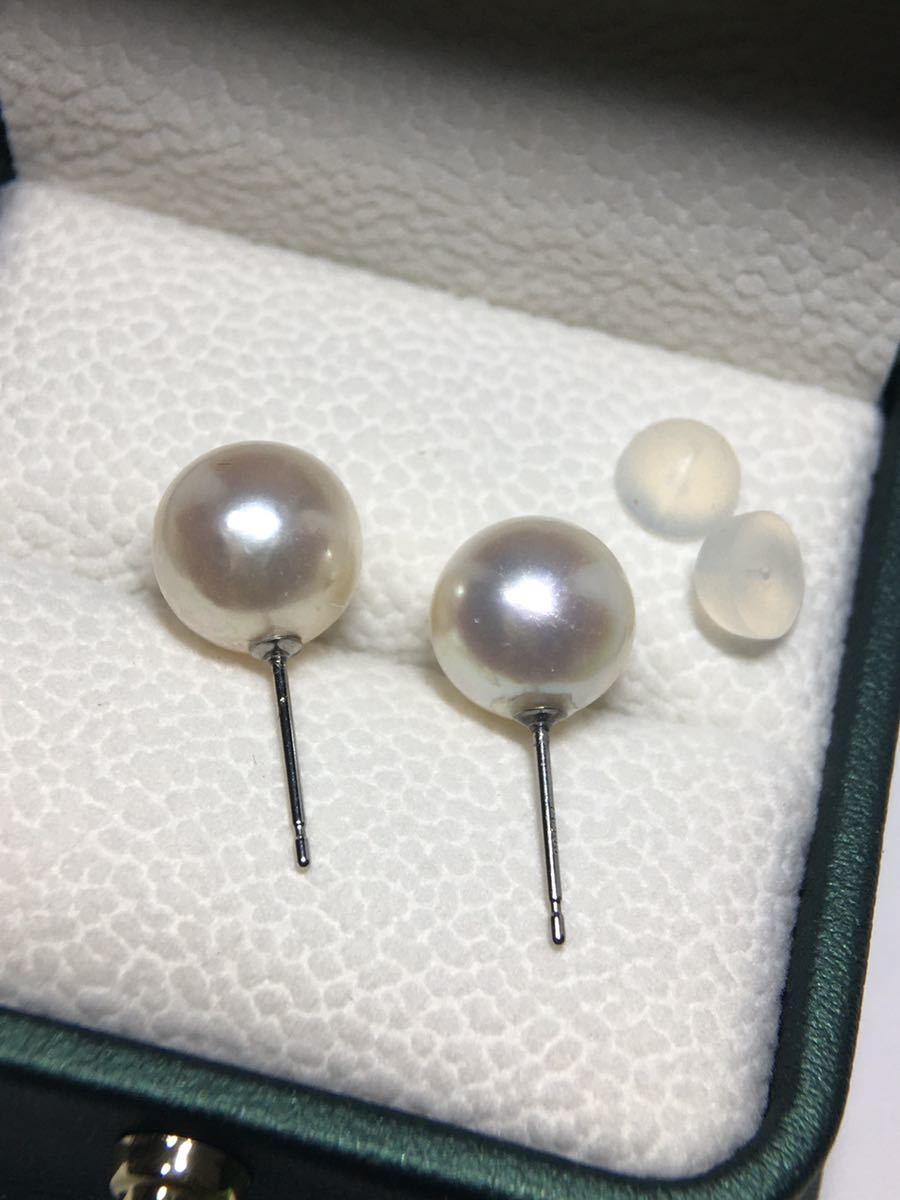 Pt900 天然あこや真珠 大粒9.6mm アコヤパールピアス ピアス あこや