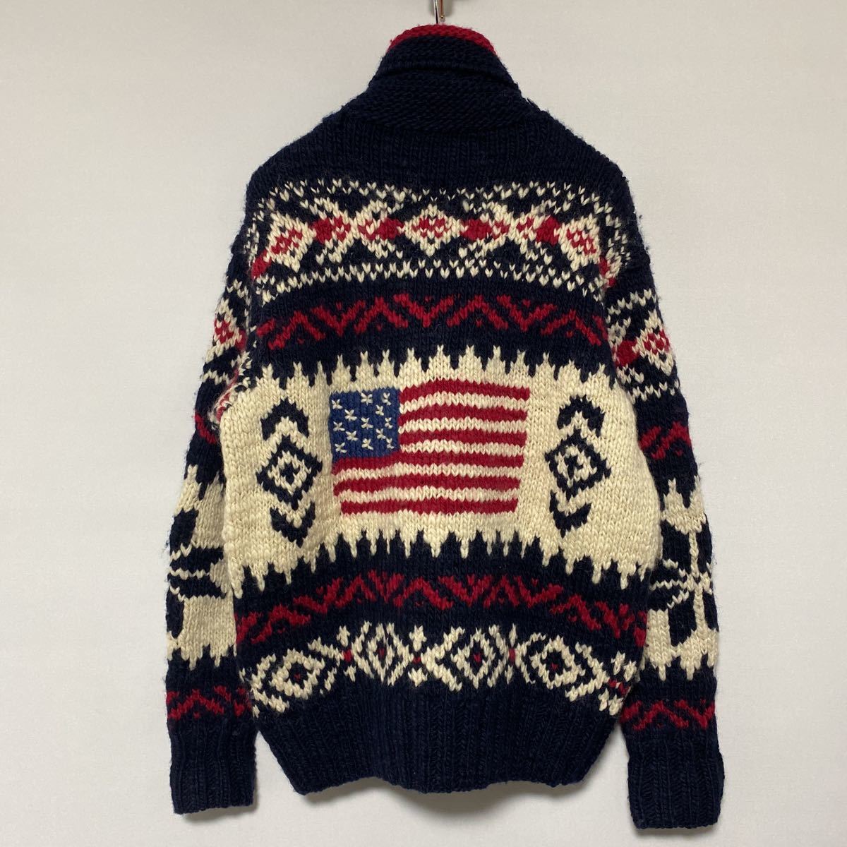 美品 名作 POLO Ralph Lauren 星条旗 ウール カウチン セーター S 