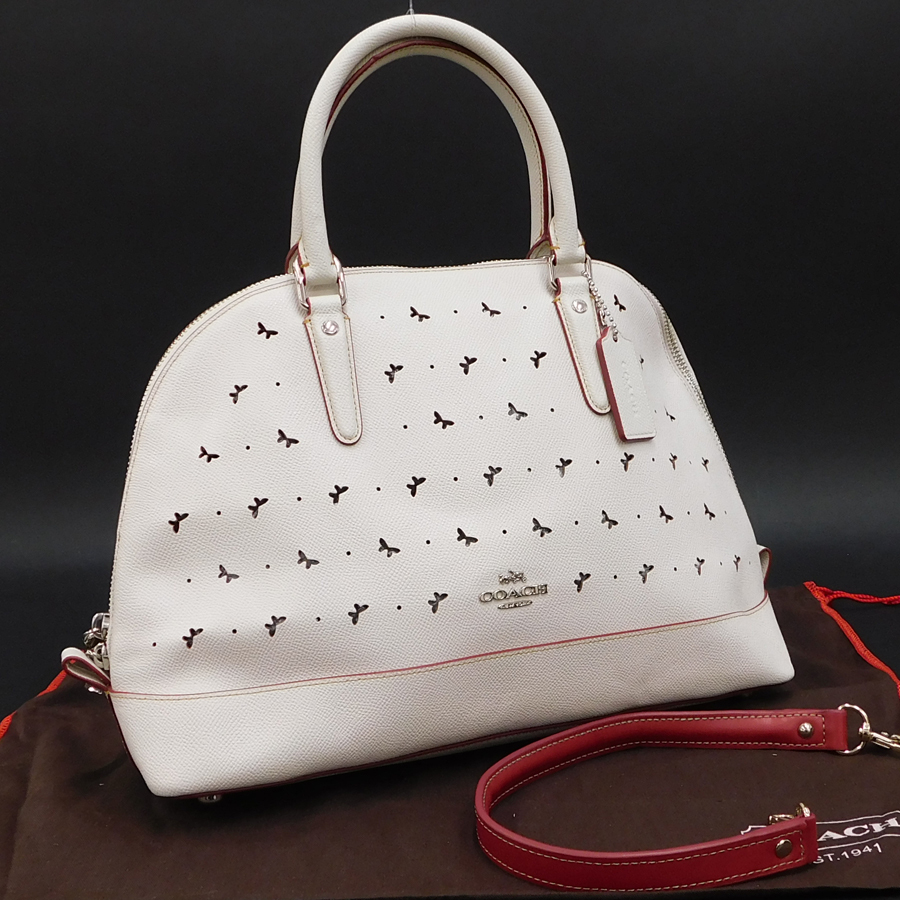 1円 ■ 極美品 コーチ 2WAYバッグ 59344 ホワイト系 レザー レディース COACH ■ L.Bgg.Yr-15