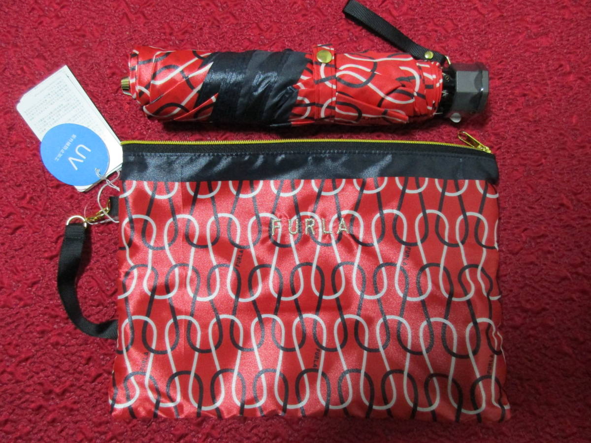 即決 タグ付き未使用 FURLA 折りたたみ傘 軽量 赤系×黒?紺 即決 タグ付き未使用 FURLA 折りたたみ傘 軽量 赤系×黒?紺