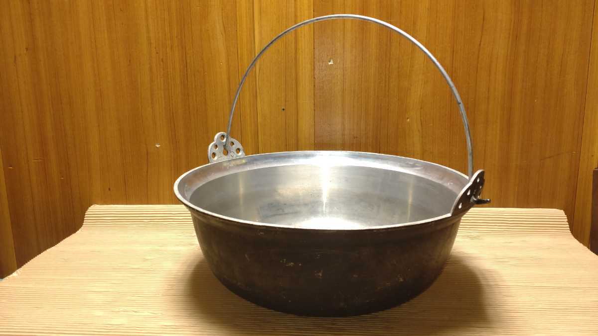 脚付き アルミ鍋 45cm 囲炉裏 吊り下げ鍋 アウトドア キャンプ 芋煮会