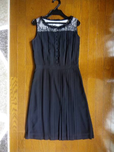 アナイANAYIフロントレースワンピース３６黒ノースリーブ春夏