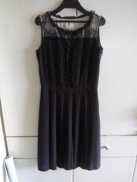 アナイANAYIフロントレースワンピース３６黒ノースリーブ春夏