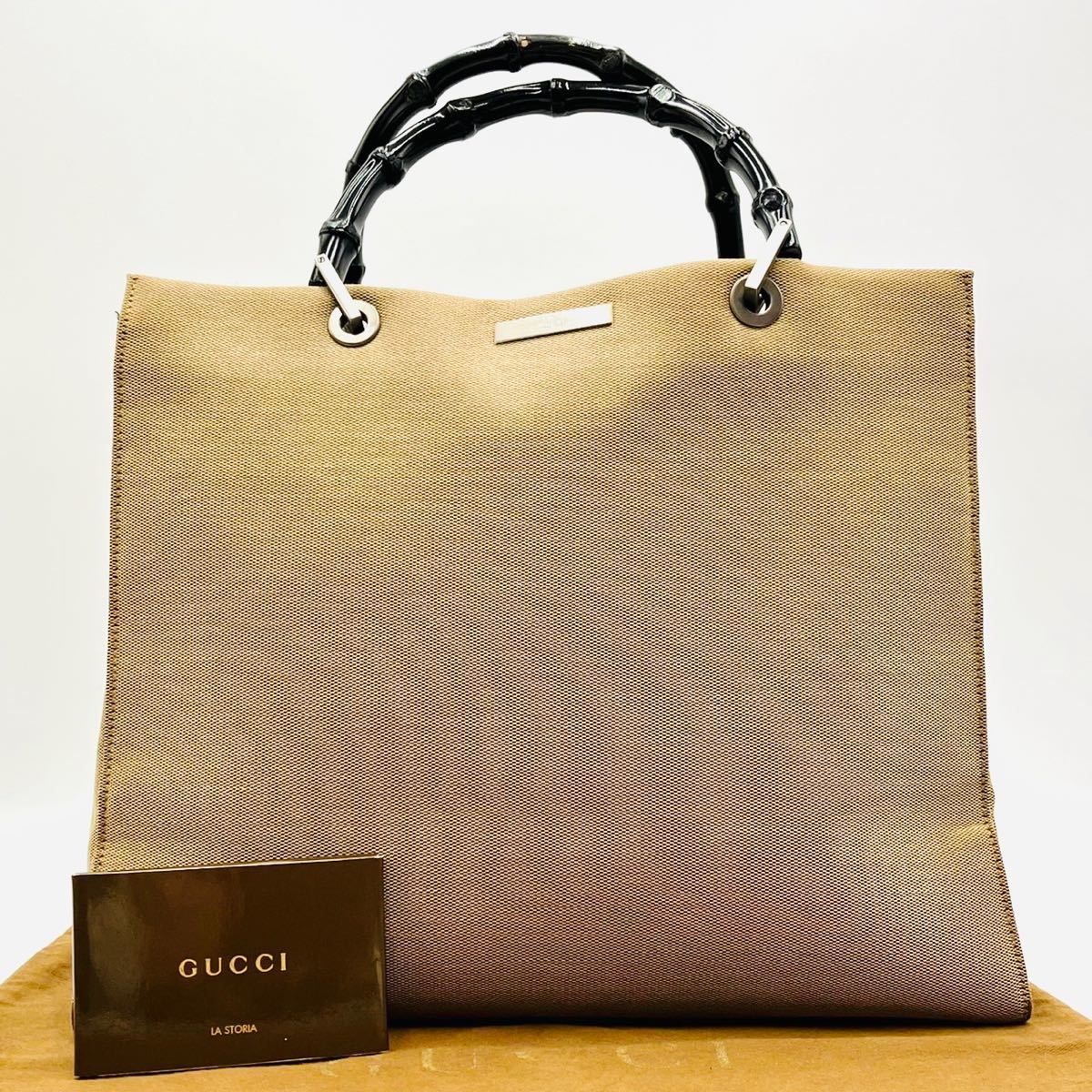 【超高級 極美品】GUCCI グッチ トートバッグ バンブー シルバー ロゴ プレート メンズ レディース ハンドバッグ 手提げ マザーズ ビジネス グッチ GUCCI バンブー ベージュ レザー 美品GUCCI