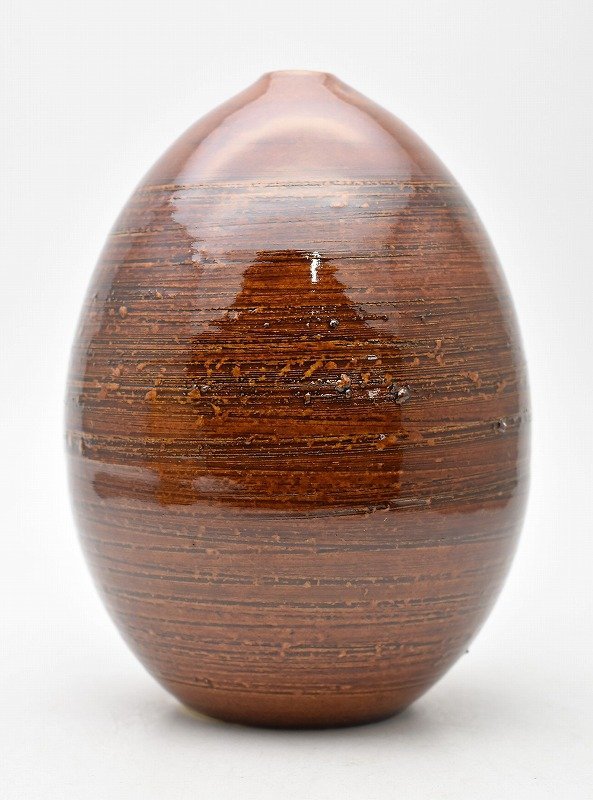 竜M618◇美品 大樋焼 大樋年朗 鳥紋 飾壷 花器 花瓶 花入 高19.5cm 共