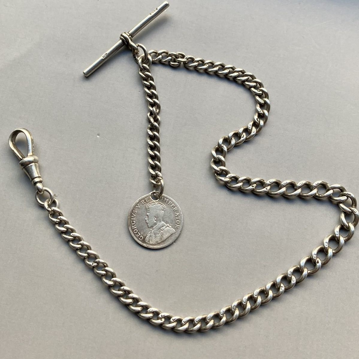 純銀】英国 アルバートチェーン 懐中時計用 1924年 スターリングシルバー ビンテージ ポケットウォッチ 鎖 アクセサリー