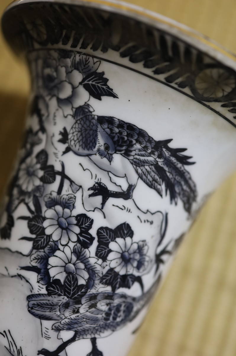 未使用 在銘 蘭鉢 植木鉢 三つ足 金彩 龍絵 B36 未使用 在銘 蘭鉢