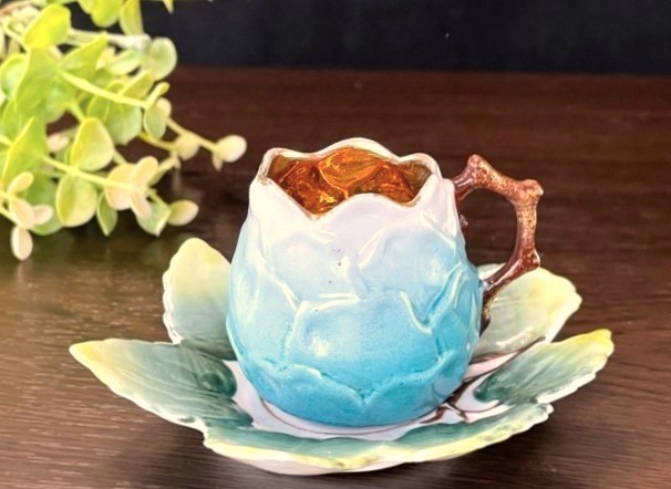 大正～昭和初期輸出 　希少　金張　睡蓮　モールド ミニチュア　キャビネット　C&S　カップ＆ソーサー