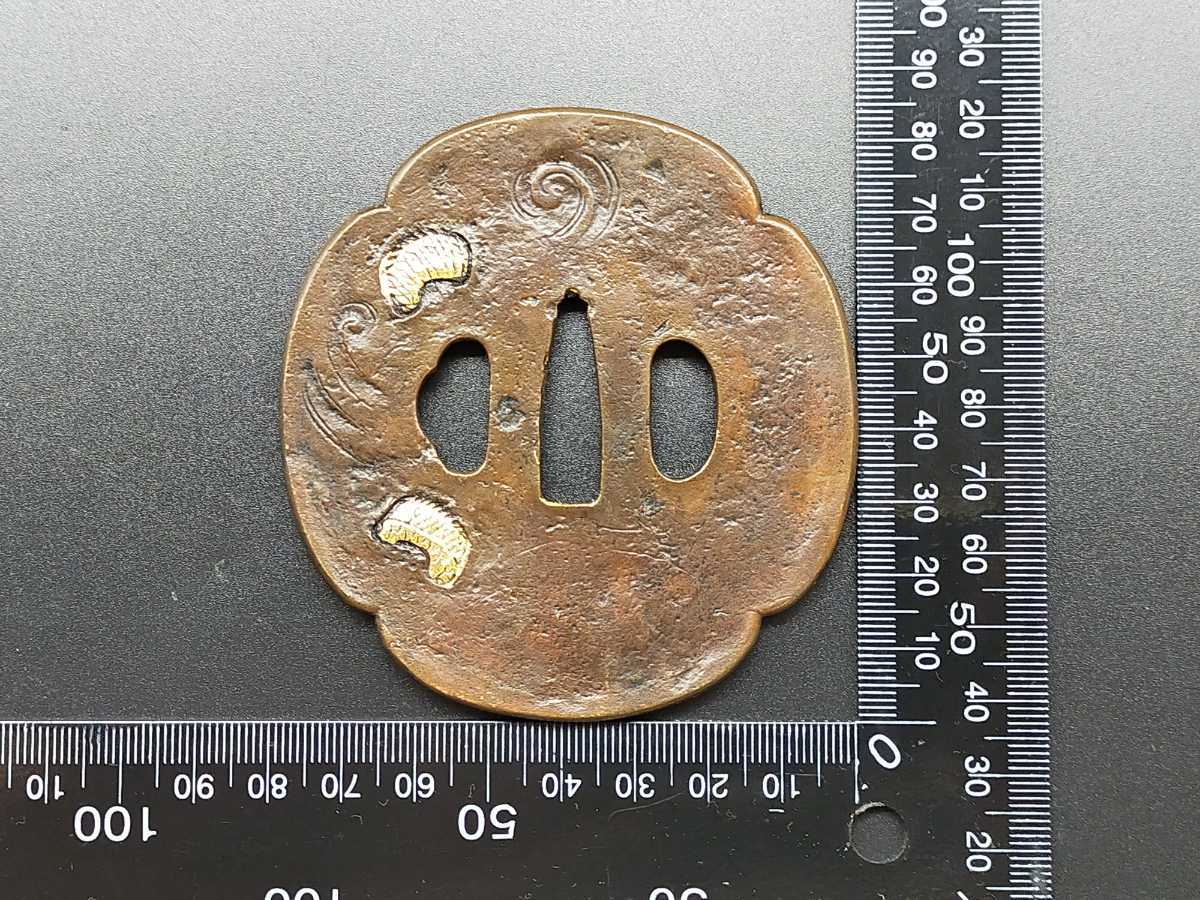 刀鍔 日本刀装具 鍔 銅地 細工 絵金銀 金銀メッキ Q6684 神竜