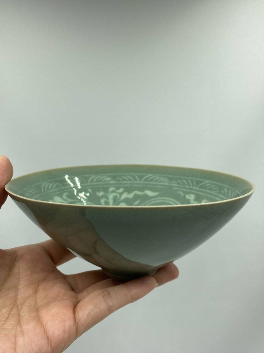 高麗青磁 平茶碗 芸珍窯 T977 茶碗 『高麗青磁茶碗』『青珍 梁命煥 作