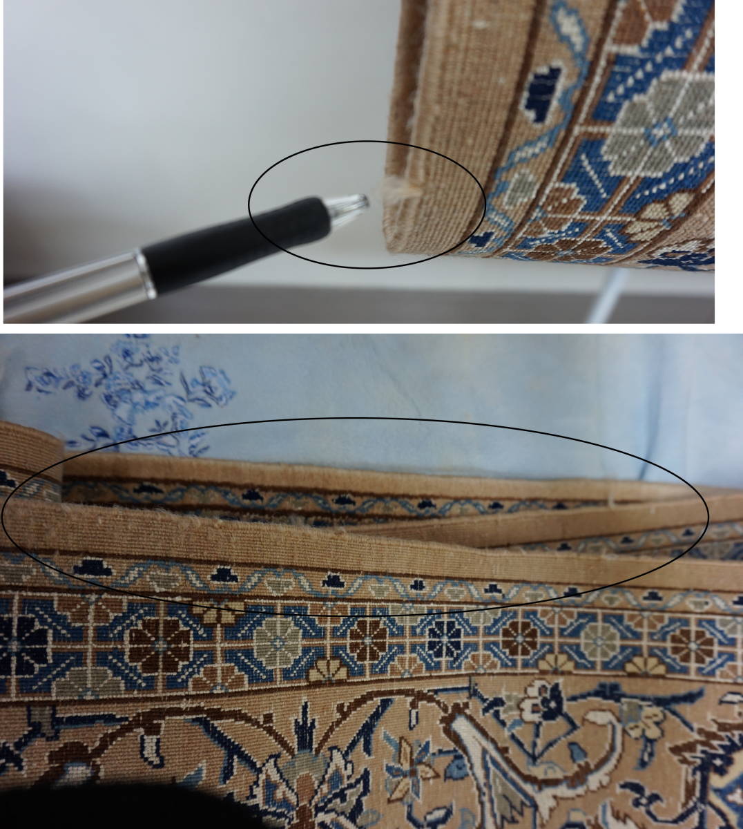 ☆ペルシャ絨毯 イラン・ナイン産 ウール地 約１７０ｃｍx約２９５ｃｍ ・５０～６０年前作製の絨毯です！_9