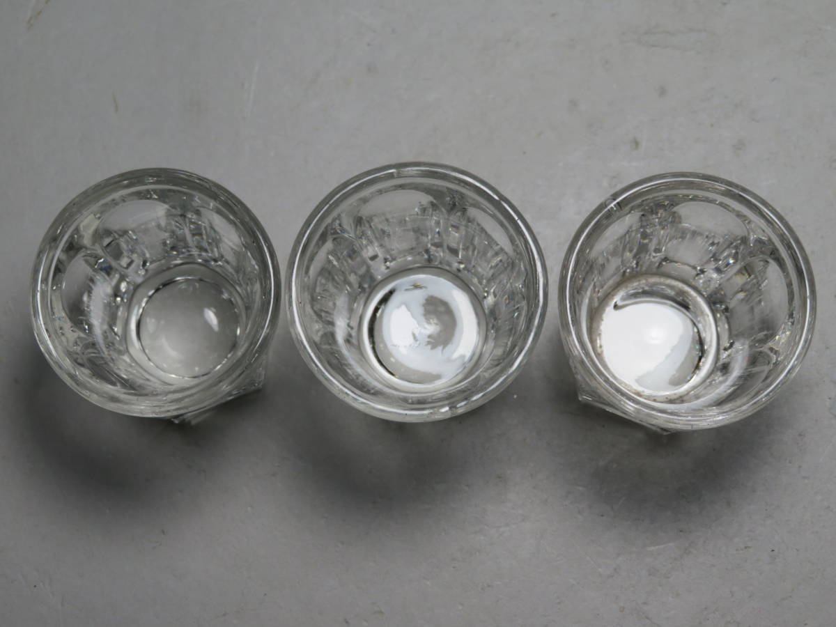 江戸時代後期 型吹コップ3客 気泡和硝子 ウランガラス 気泡ガラス 吹き