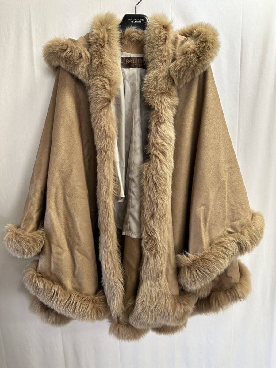 BALMAIN バルマン カシミア 100% フォックス ポンチョ ベージュ 