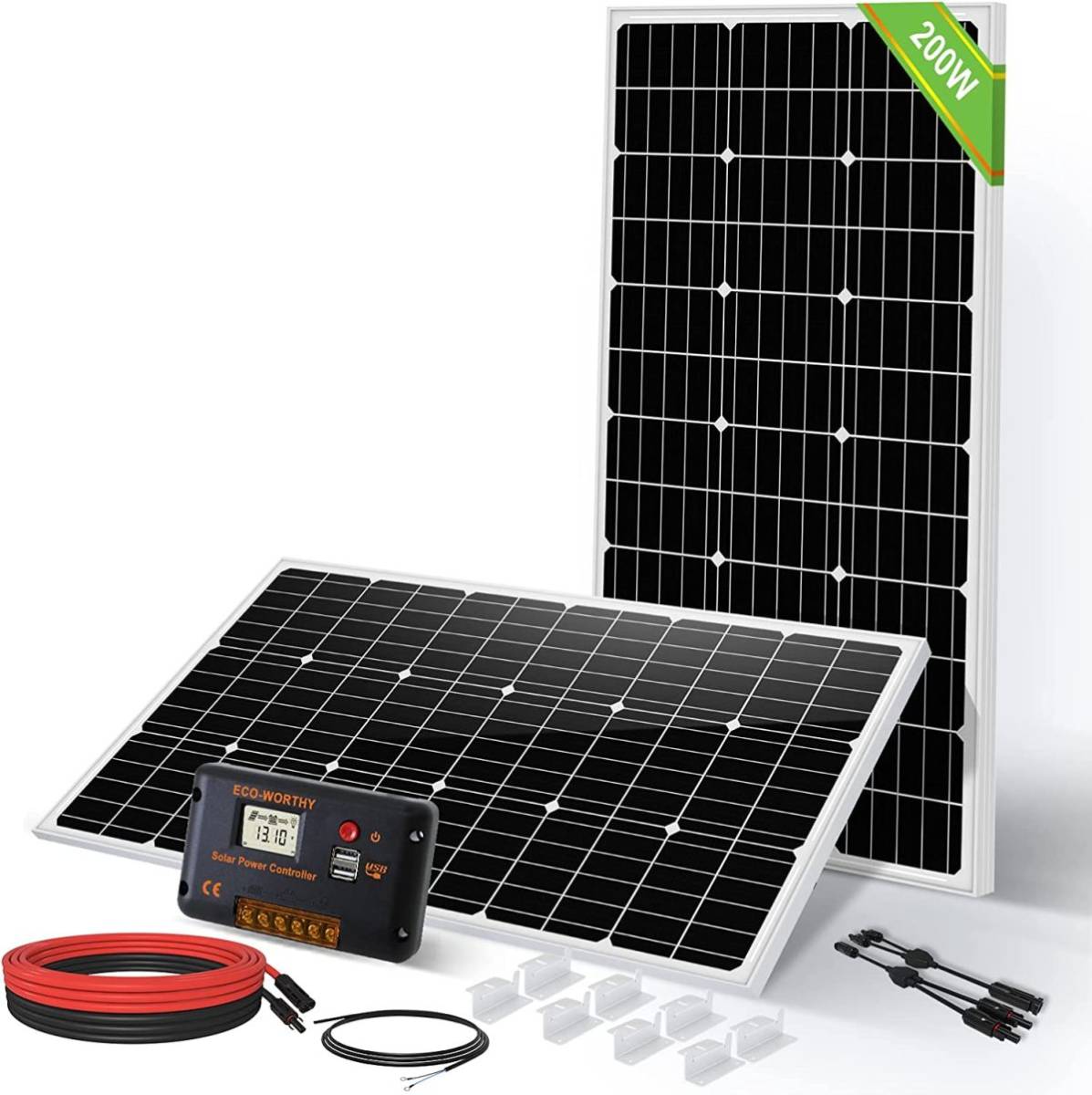 驚きの破格値，定番 ECO-WORTHY 200W ソーラーパネル キット 100W 単結晶ソーラーパネル 2枚 + 10m ソーラーケーブル 5m 赤 5m 黒(ソーラーパネル、太陽電池)｜売買されたオークション情報、yahooの商品情報をアーカイブ ソーラーパネル、太陽電池