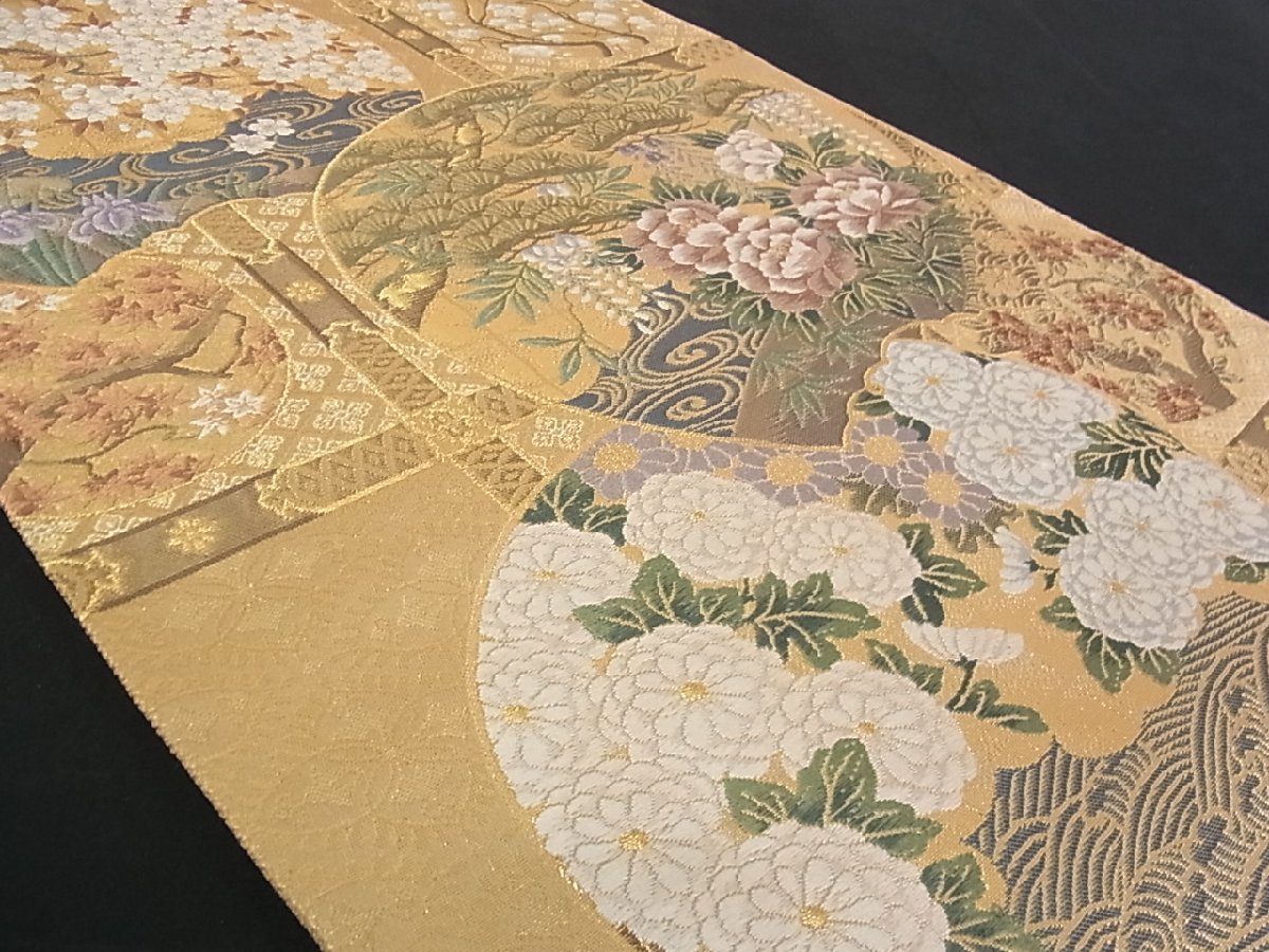 花美人着物□西陣 森本織物謹製 六通柄袋帯 吉祥花文 障壁 天井団扇風