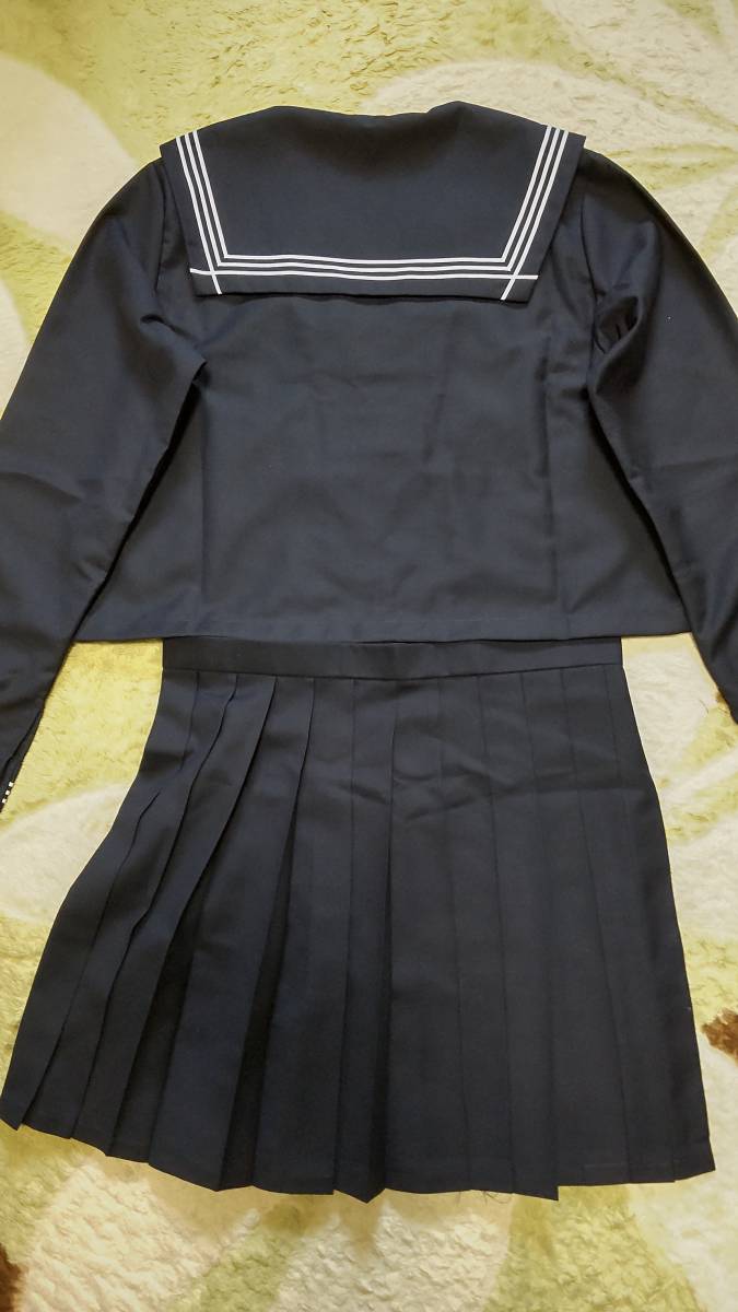 1円 セーラー服 チェックスカート 上下2点セット 夏物 半袖 青1本線