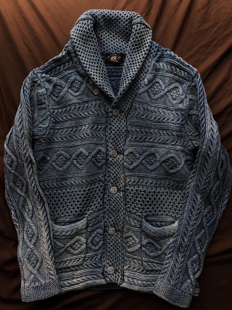 RRL アンカー ガンジーニット インディゴ染 M ラルフローレン パープル 