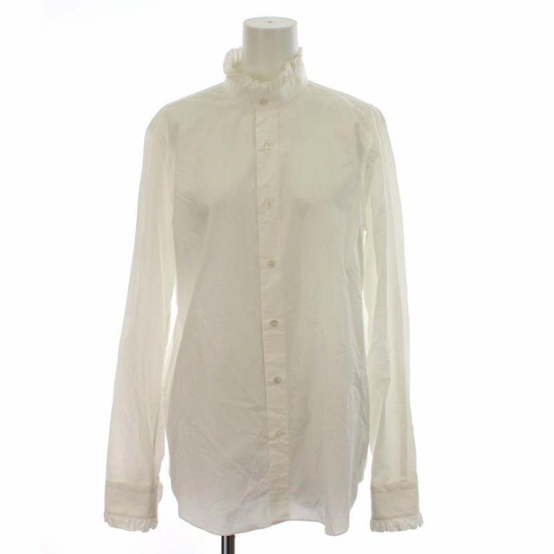 サルヴァトーレピッコロ Salvatore Piccolo ブラウス シャツ スタンドカラー フリル 長袖 44 L 白 ホワイト /TW8 レディース