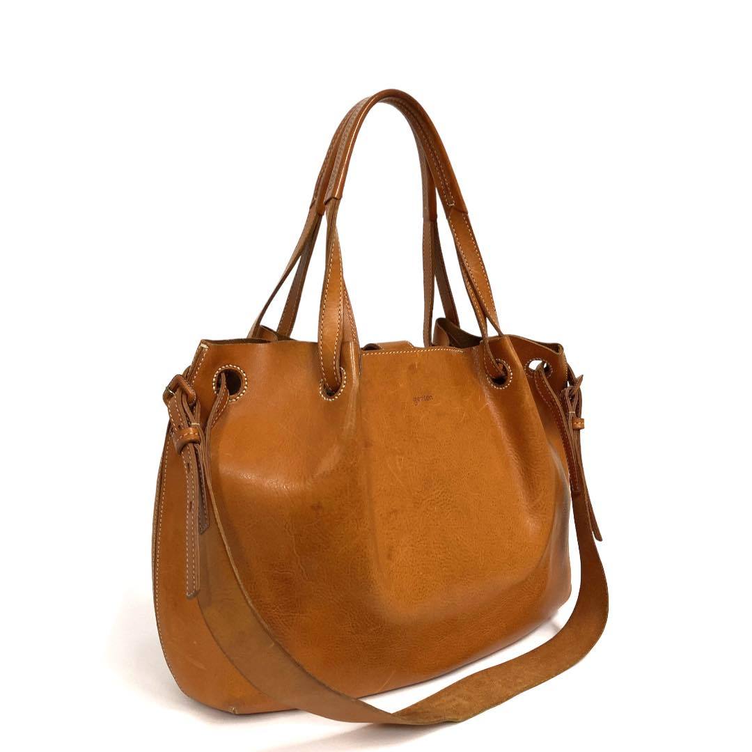 美品 ゲンテン ハンドバッグバッグ レザー 2wayショルダー付　ブラウン genten ゲンテン 2WAY ショルダーバッグ ハンドバッグ レザー ブラウン