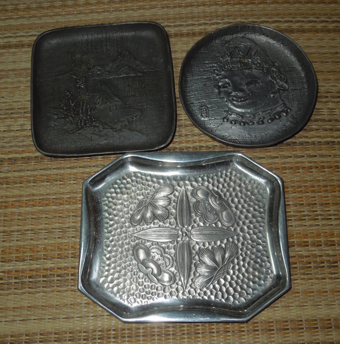 中国美術 唐物 古錫 瓶座 瓶台 在銘 ③ / 茶道具 急須台 茶道具 茶托 錫・古錫 瓶座・急須台 3点 錫製 瓶座 急須台 茶道具 在