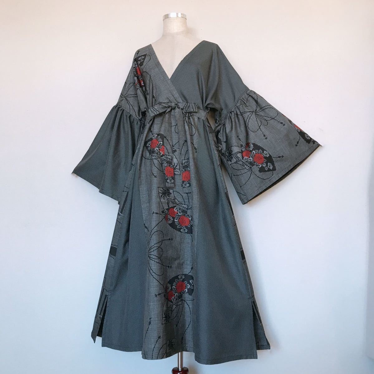 心和】大島着物リメイク カシュクールワンピース ロング フォーマル