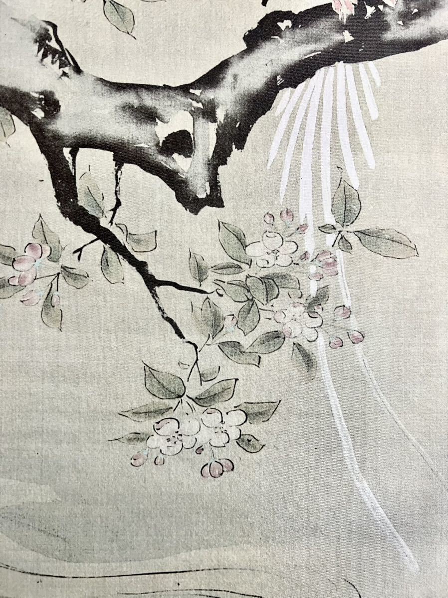 複製][仏陀] 狩野探幽「海棠に尾長鳥」絹本 高級工芸 共箱 タトウ 花鳥