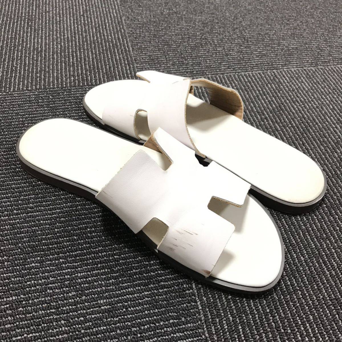 エルメス】本物 HERMES 靴 28cm 白 イズミール サンダル スリッパ 