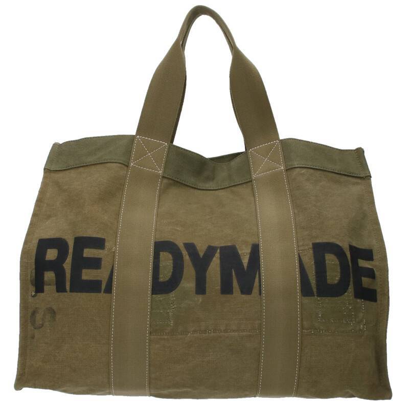 レディメイド READYMADE EASY TOTE ロゴプリントコットントートバッグ 中古 SB01 READYMADE EASY TOTE ま*と様 トートバ カーキ