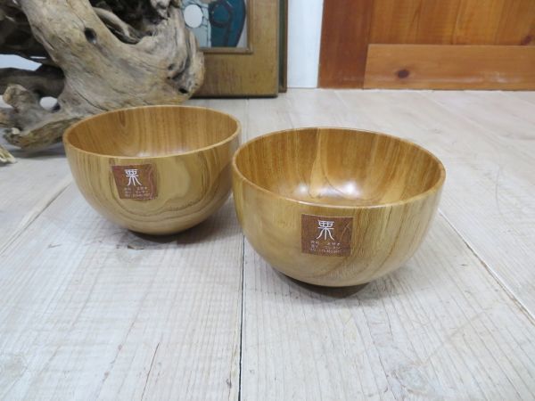 【未使用/良品】 撮影スタジオで倉庫保管されていた 天然木/栗材 たっぷりサイズ 汁椀 2個 検索用⇒ お椀/ボウル/おしゃれ/C1204