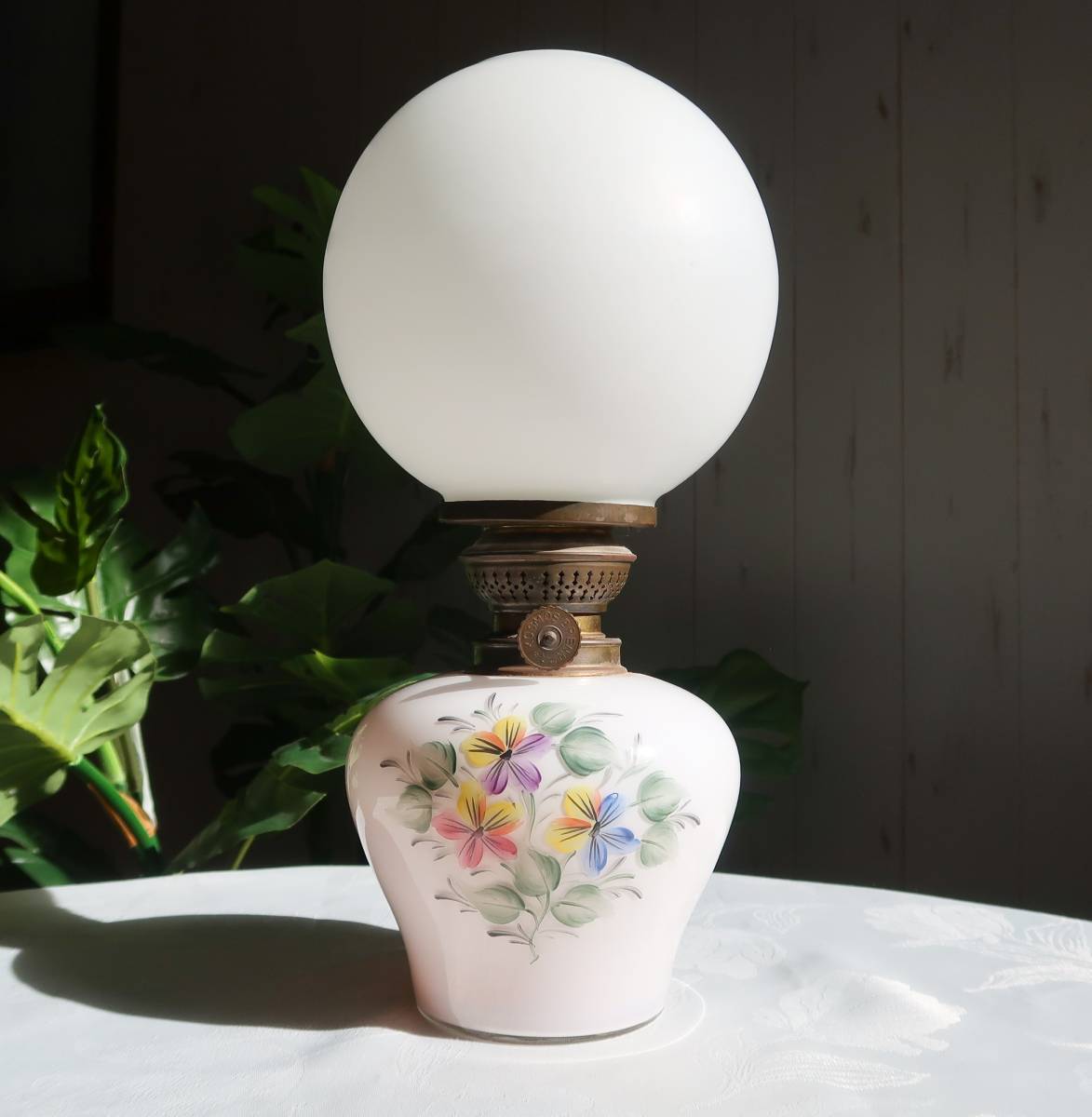 【ジャンク品】ウラングラス使用 レトロ オイルランプ グリーン×乳白色 1900-50年ドイツ製 KOSMOS-BRENNER社 オイルランプ ライト/ランタン
