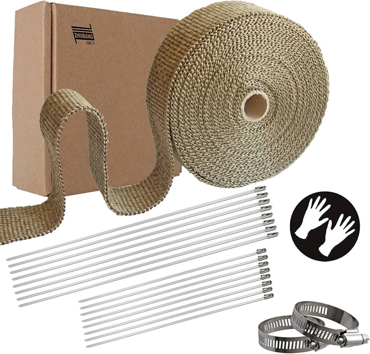 ゴールド色5CM*15M ZHUBANG 耐熱布自動車やバイクのマフラー玄武岩繊維製耐熱1600℃サーモバンテージ 幅5CM*_1