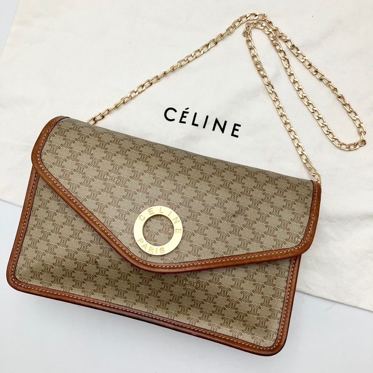 1円【上美品】CELINE セリーヌ サークル金具 マカダム ショルダー 