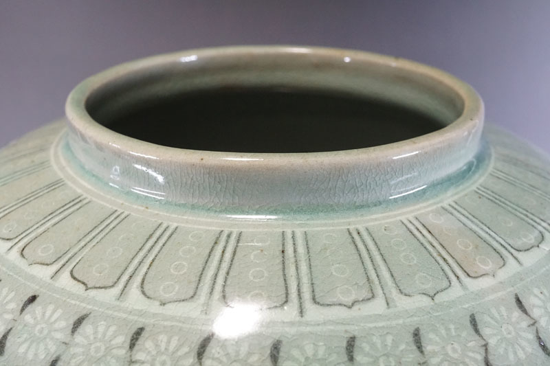 M186◇韓国人間国宝【池順鐸】 高麗青磁大花瓶 共箱付 高25.3cm 大壺