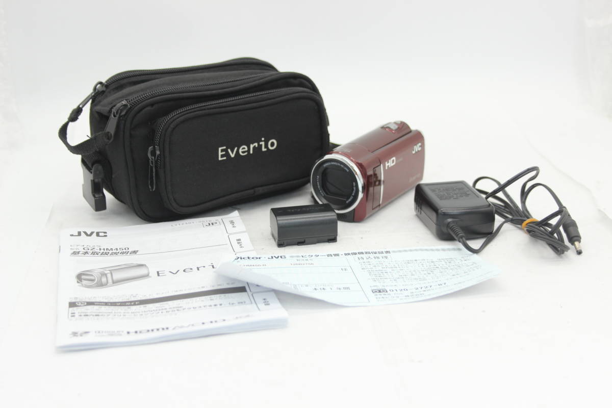 【録画確認済み】JVC Everio GZ-HM450-R レッド 40x OPTICAL ZOOM バッテリー付き ソフトケース付き ビデオカメラ C435