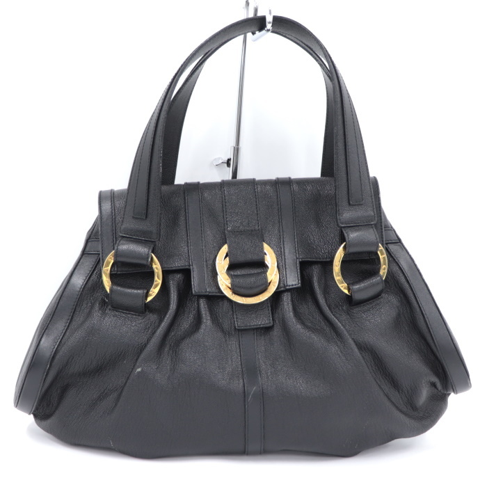 【中古】BVLGARI チャンドラ ハンドバッグ 手提げ レディース レザー ブラック