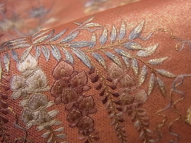 着物屋こころ□太鼓柄袋帯 刺繍 吉祥花鳥文 金糸 引箔 三越扱い 正絹