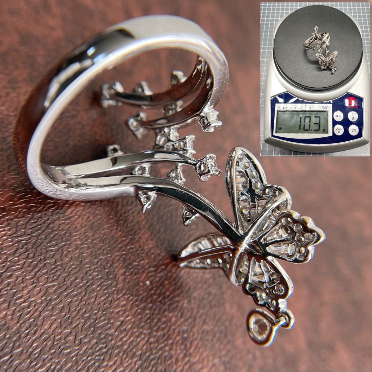 【存在感抜群】圧巻　エレガント　K18WG 0.8ct 10g 蝶　バタフライ　ダイヤ　ホワイトゴールド　リング　指輪　アンティーク　ヴィンテージ_10
