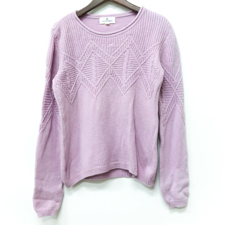 クレージュ 長袖ニット セーター ラウンドネック トップス 日本製 ウール レディース 38サイズ パープル courreges