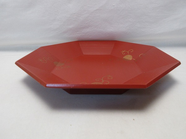 お得，2026 H11341 【 美品 茶道具 木製朱塗 金彩蒔絵 八角盆 干菓子器