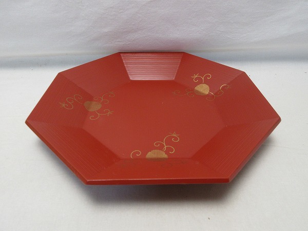 お得，2026 H11341 【 美品 茶道具 木製朱塗 金彩蒔絵 八角盆 干菓子器