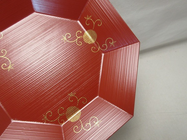 お得，2026 H11341 【 美品 茶道具 木製朱塗 金彩蒔絵 八角盆 干菓子器