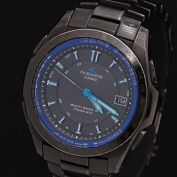 【良品】カシオ オシアナス OCW-T100 ソーラー電波時計 付属品完備 1円 稼働 カシオ オシアナス OCW-T100 チタン デイト 黒文字盤 電波