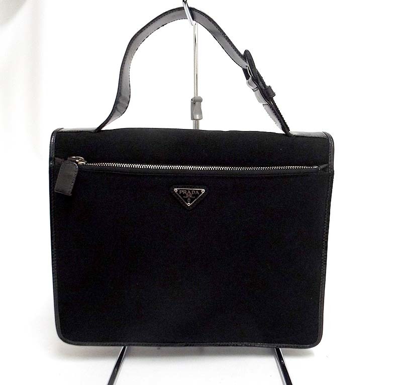 希少なモデル PRADA プラダ ロゴプレート ハンドバッグ ブラック 