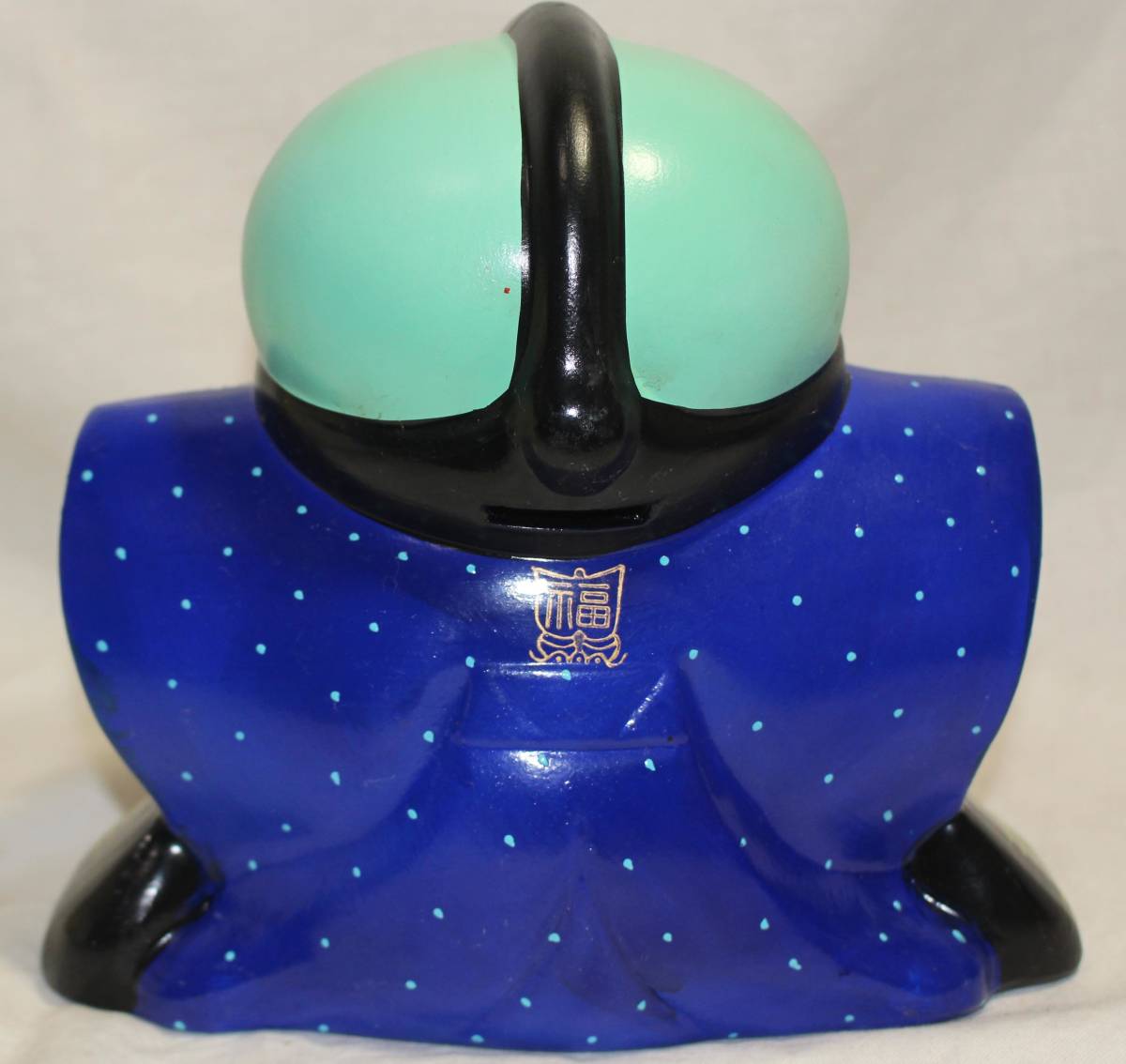 2. 昭和レトロ 福助人形 ふくすけ 縁起物 商売繁盛 陶器 貯金箱 美品