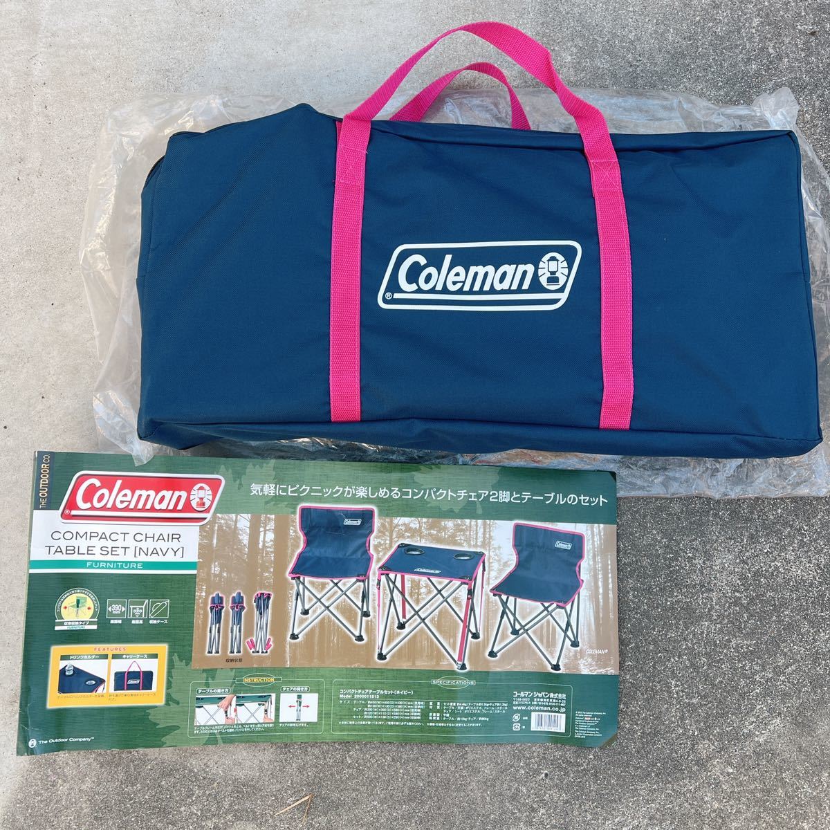 【 美品 】 Coleman コールマン コンパクトチェアテーブルセット 2000011513 ネイビー 袋有 アウトドア キャンプ BBQ 折りたたみ チェア 