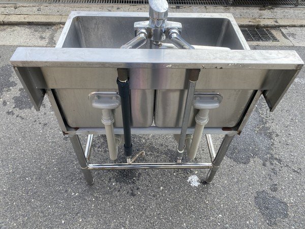 綺麗【 2槽シンク 流し台 混合水栓1個付き 厨房機器 業務用 間口750×奥