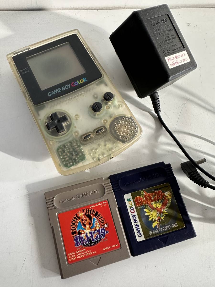 Mt144◆Nintendo 任天堂◆ゲームボーイカラー 本体 CGB-001 クリア ゲーム機 充電器 アクセサリー ジャンク ソフト 2本付
